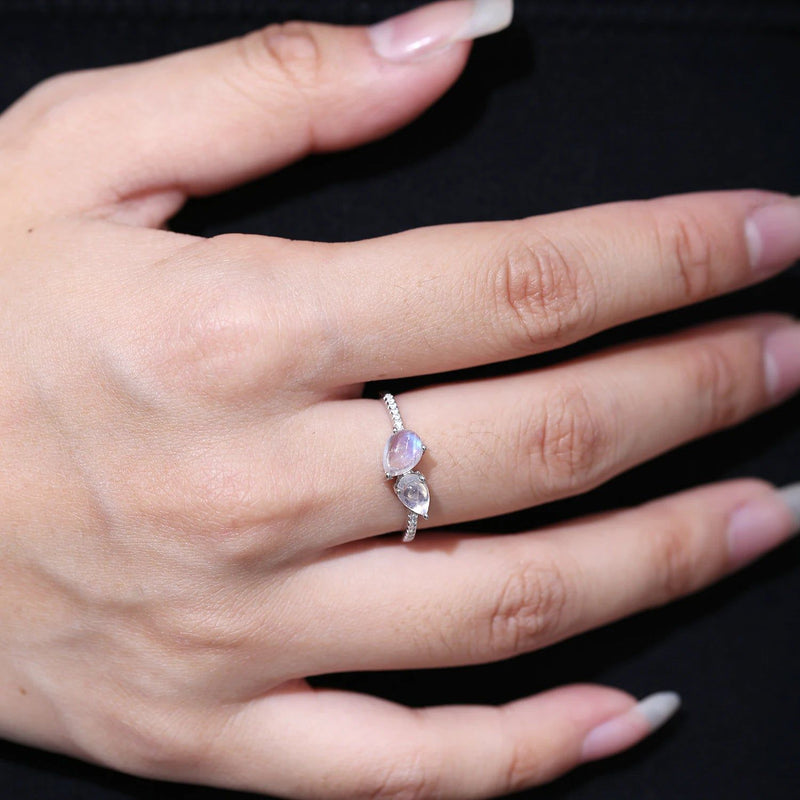 June Birthstone Dainty Ring Rainbow Moonstone 925 Silver