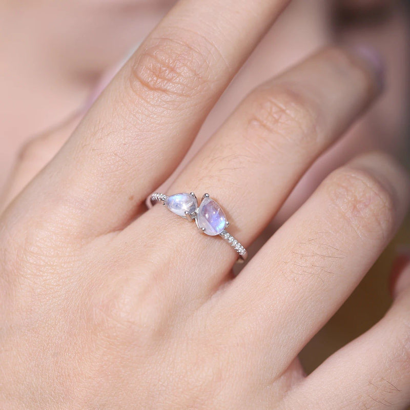 June Birthstone Dainty Ring Rainbow Moonstone 925 Silver