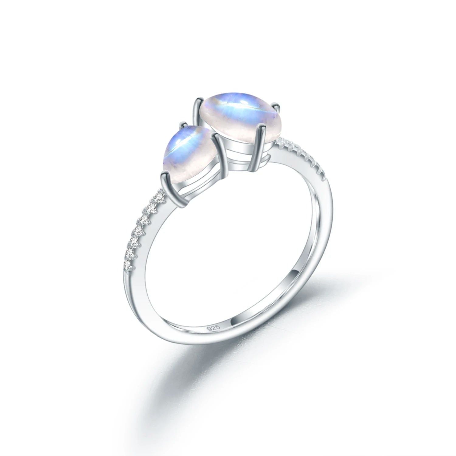 June Birthstone Dainty Ring Rainbow Moonstone 925 Silver