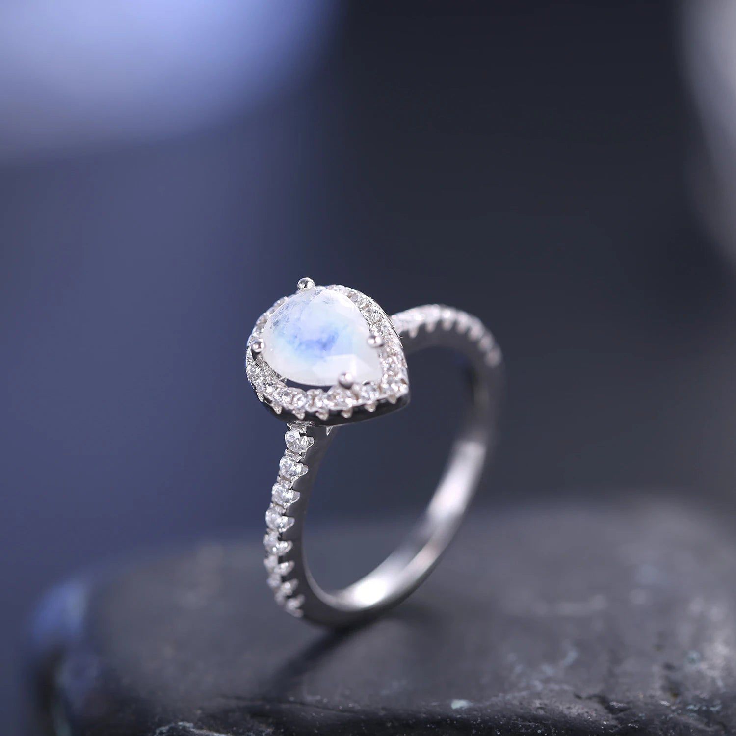 June Birthstone Milky Blue Moonstone Halo Ring For Her