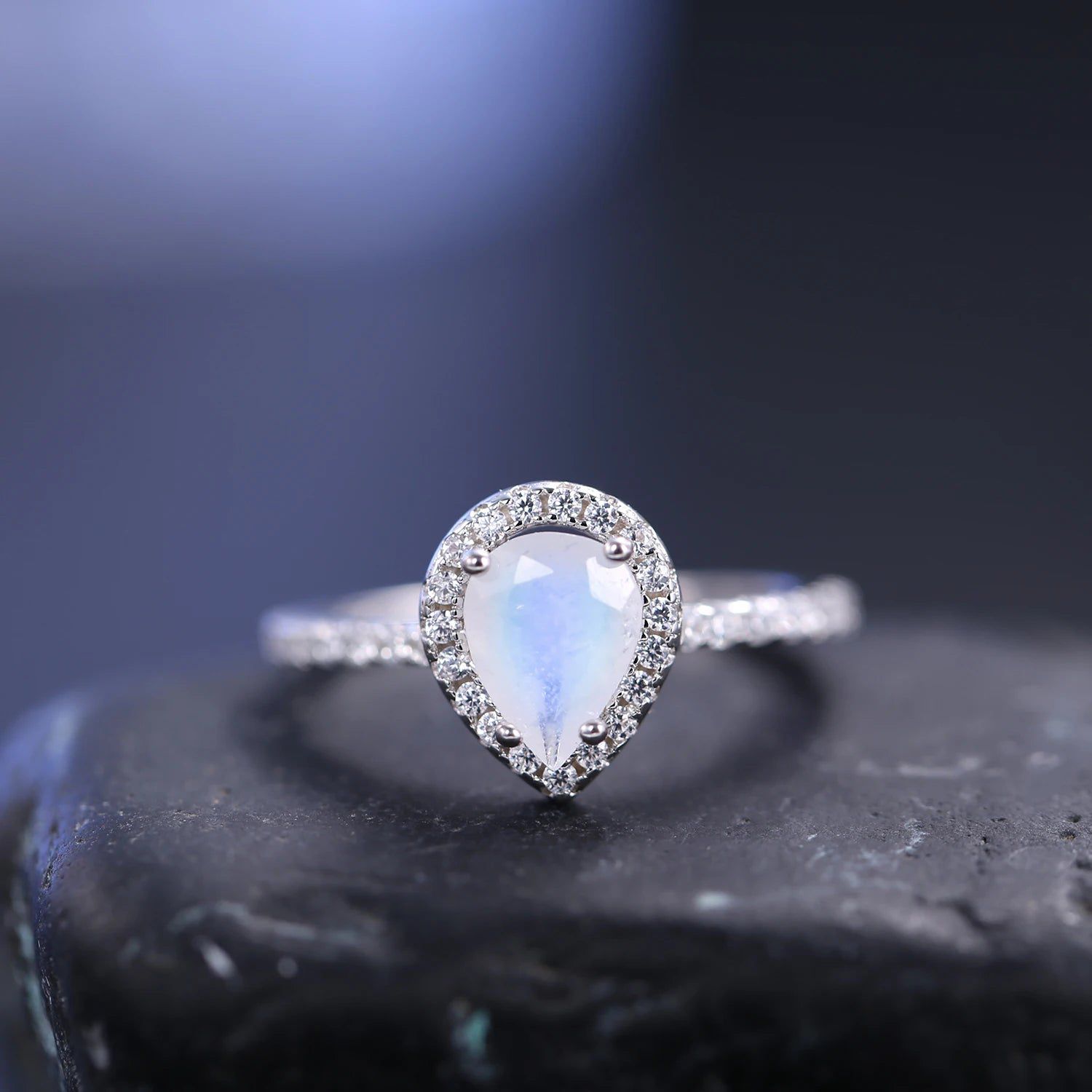 June Birthstone Milky Blue Moonstone Halo Ring For Her