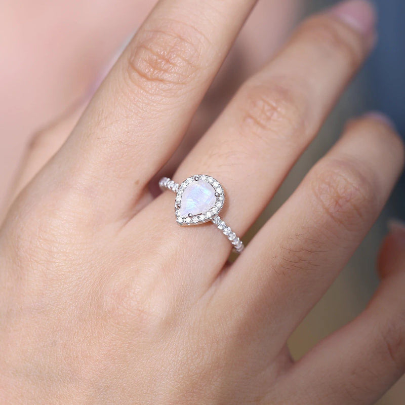 June Birthstone Milky Blue Moonstone Halo Ring For Her