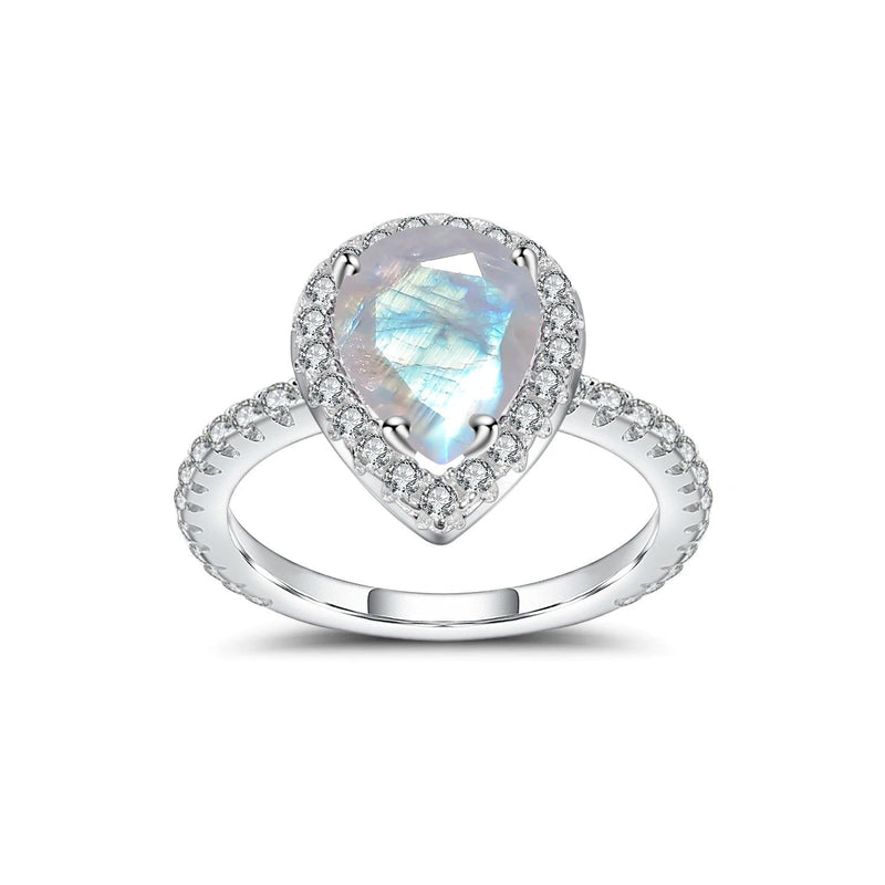 June Birthstone Milky Blue Moonstone Halo Ring For Her