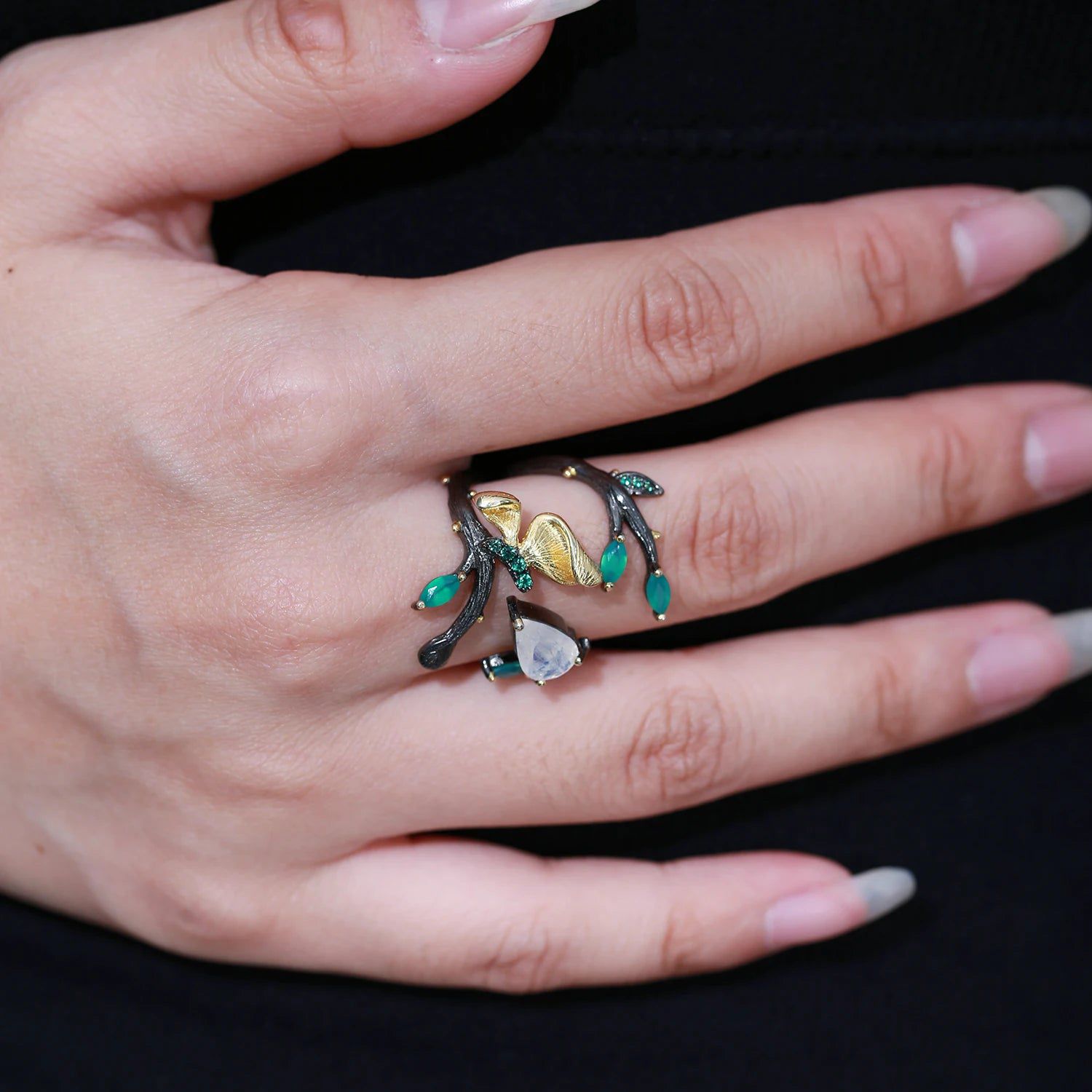 June Birthstone Milky Blue Moonstone Ring in Silver