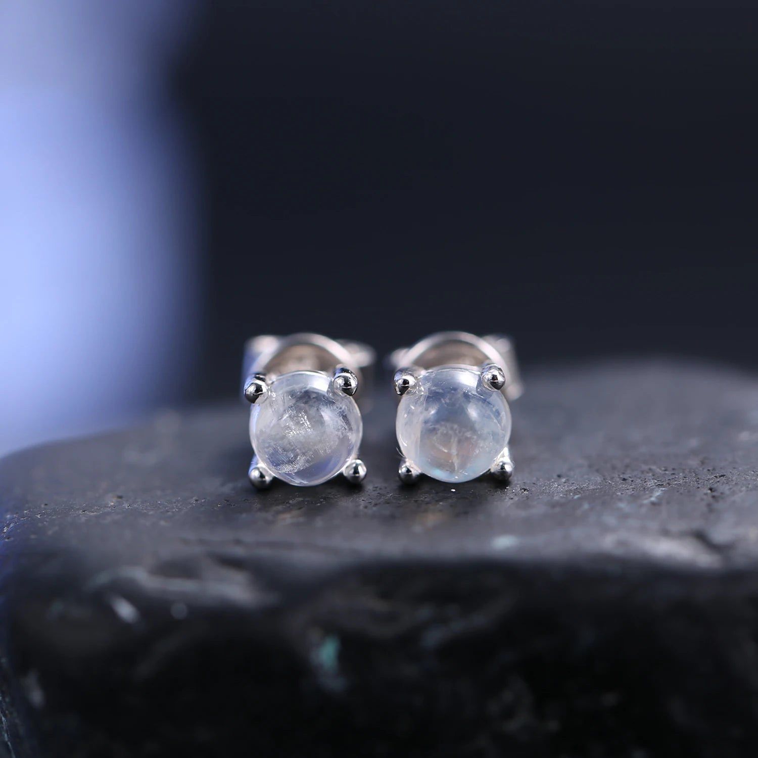 June Birthstone Milky Blue Moonstone Studs 925 Silver Jewelry