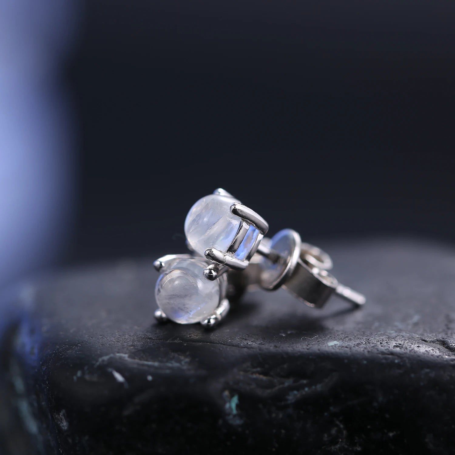 June Birthstone Milky Blue Moonstone Studs 925 Silver Jewelry