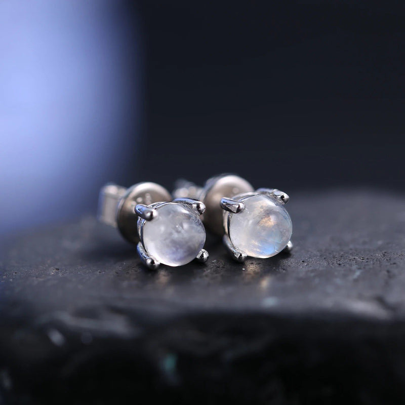 June Birthstone Milky Blue Moonstone Studs 925 Silver Jewelry