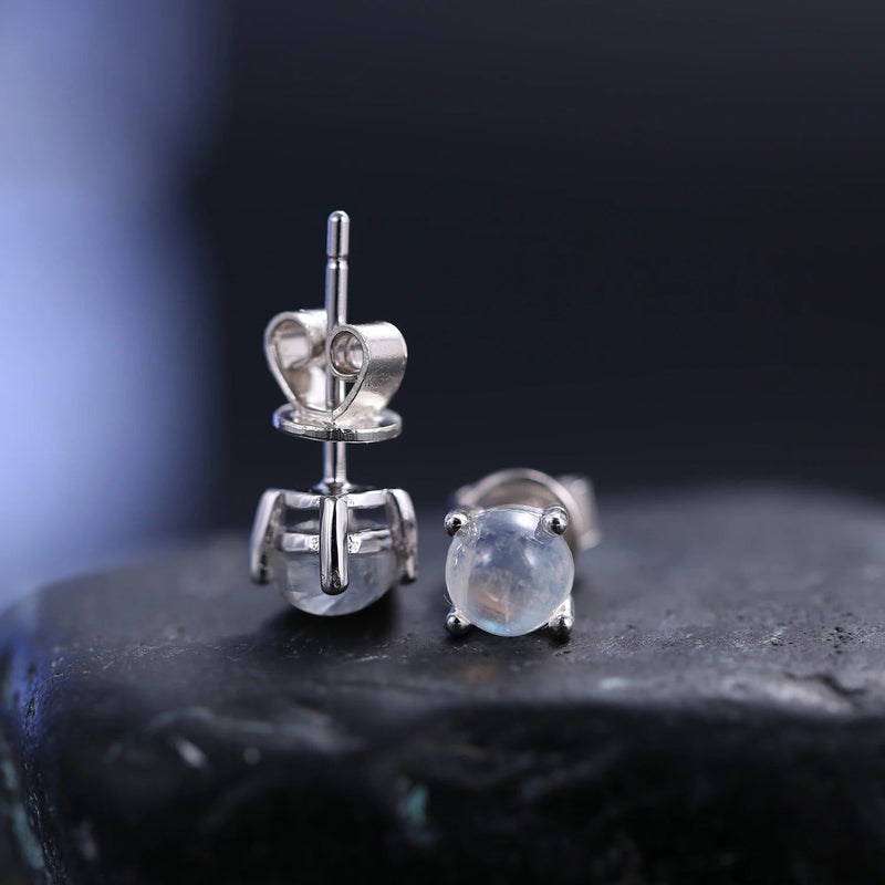 June Birthstone Milky Blue Moonstone Studs 925 Silver Jewelry