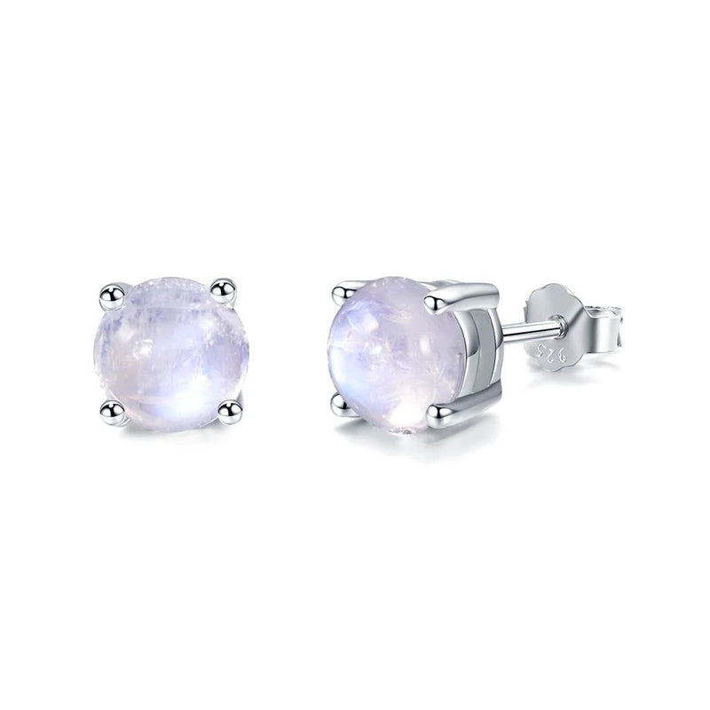 June Birthstone Milky Blue Moonstone Studs 925 Silver Jewelry