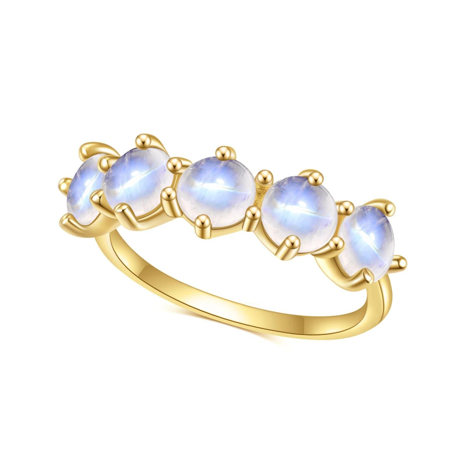 June Birthstone Natural Rainbow Moonstone Band Rings 925 Sterling Silver Helf Eternity Ring