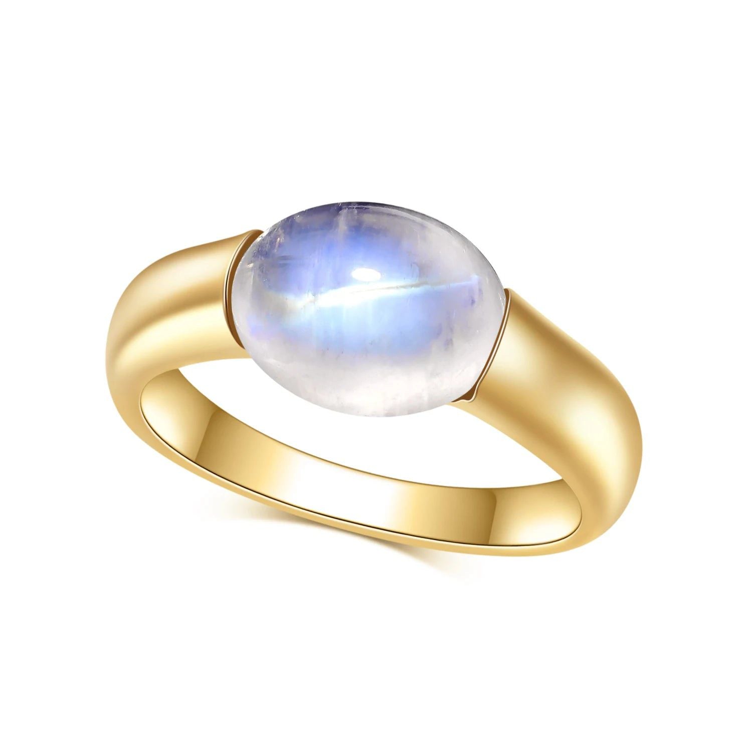 June Birthstone Natural Rainbow Moonstone Ring 925 Silver