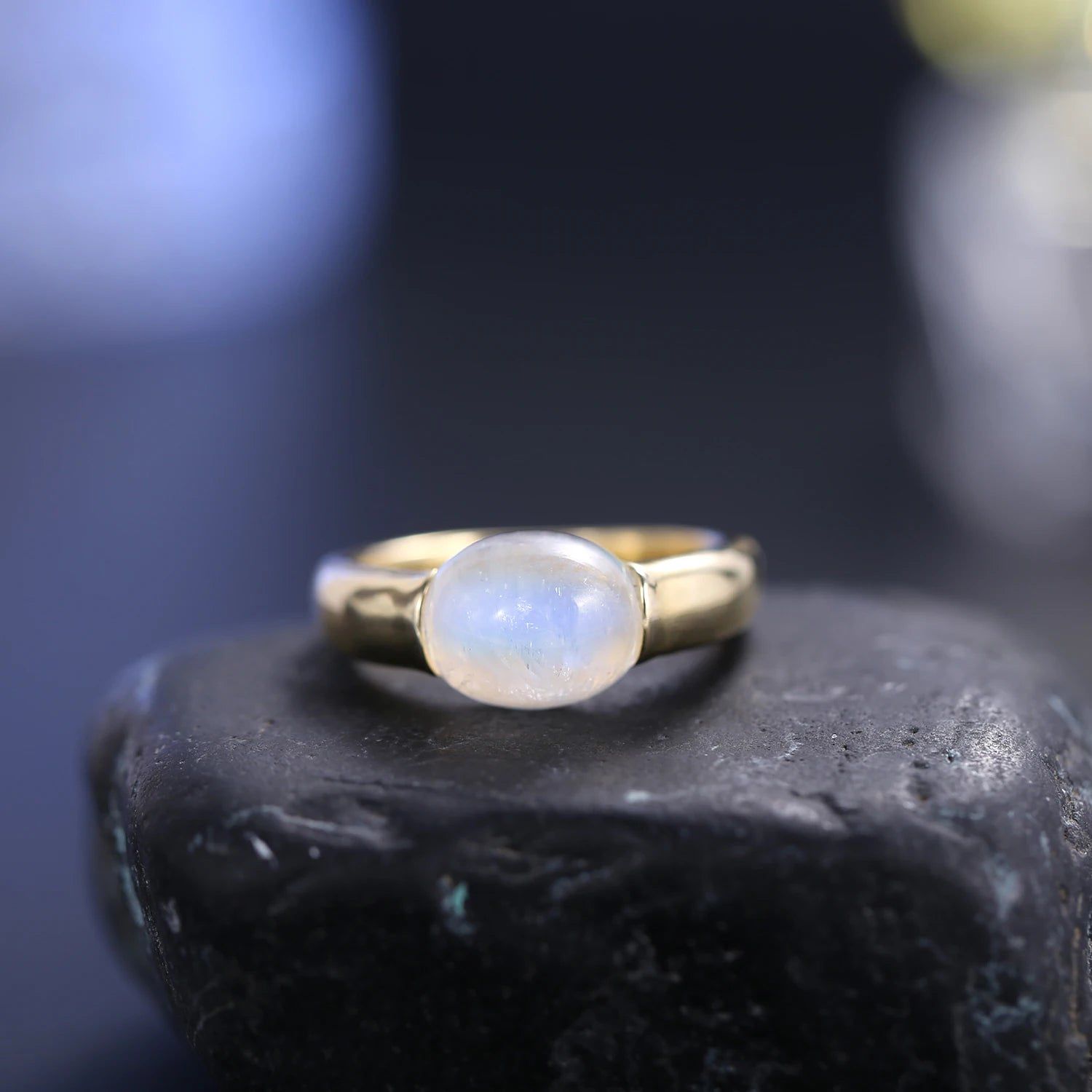 June Birthstone Natural Rainbow Moonstone Ring 925 Silver