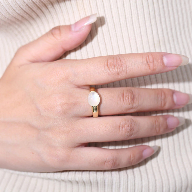 June Birthstone Natural Rainbow Moonstone Ring 925 Silver