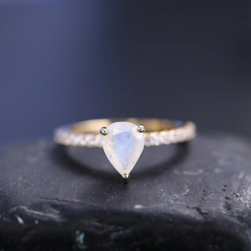 June Birthstone Vintage Pear Shaped Milky Blue Moonstone Ring