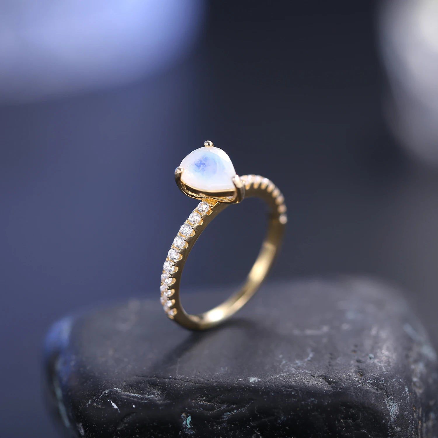 June Birthstone Vintage Pear Shaped Milky Blue Moonstone Ring