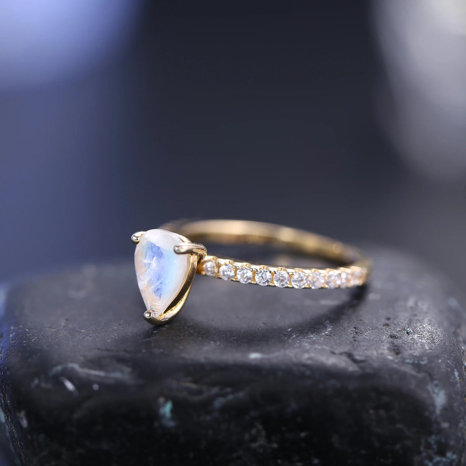 June Birthstone Vintage Pear Shaped Milky Blue Moonstone Ring