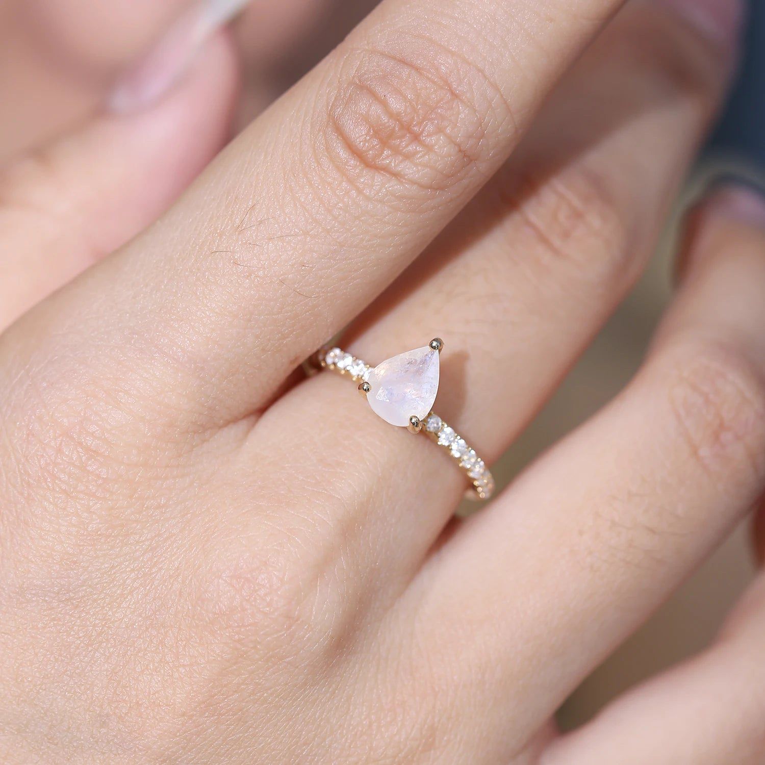 June Birthstone Vintage Pear Shaped Milky Blue Moonstone Ring