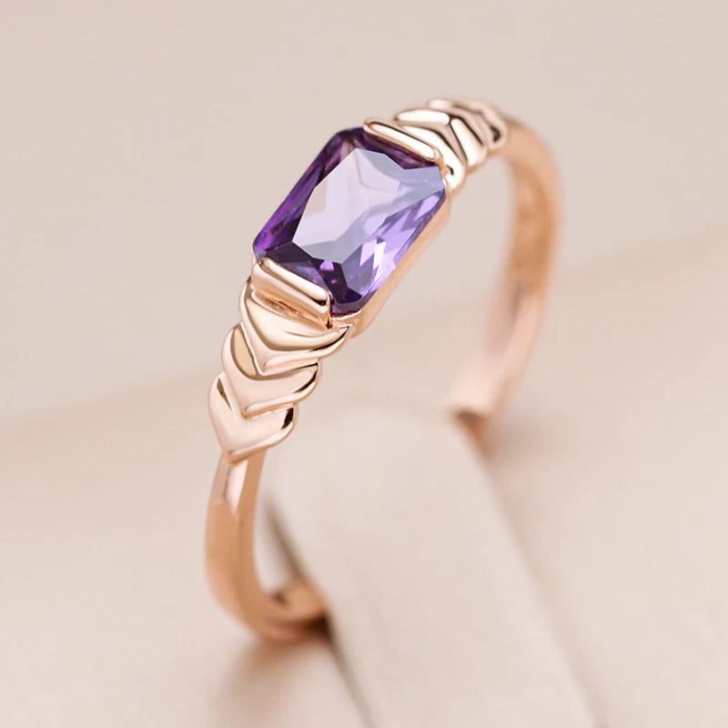 Lavish Geometric Purple Zircon Cocktail Ring in Elegant Rose Gold Finish