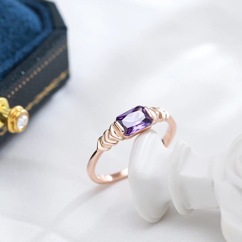 Lavish Geometric Purple Zircon Cocktail Ring in Elegant Rose Gold Finish