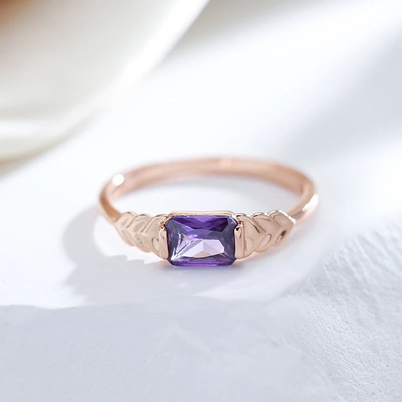 Lavish Geometric Purple Zircon Cocktail Ring in Elegant Rose Gold Finish