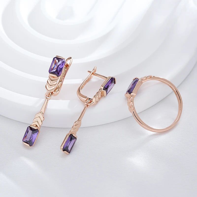 Lavish Geometric Purple Zircon Cocktail Ring in Elegant Rose Gold Finish