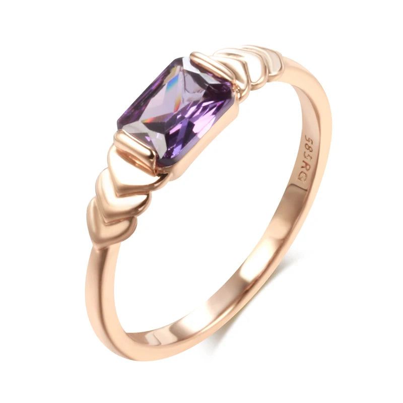 Lavish Geometric Purple Zircon Cocktail Ring in Elegant Rose Gold Finish