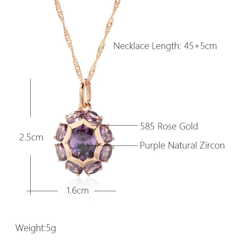 Lavish Oval Purple Natural Zircon Pendant Necklace in Elegant 585 Rose Gold