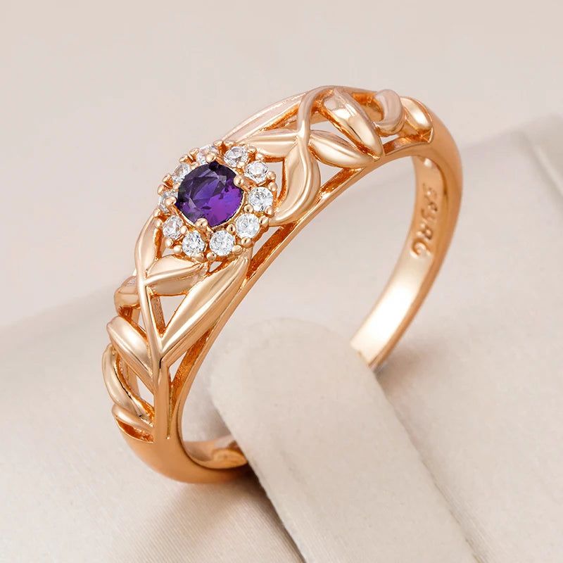 Lavish Purple Natural Zircon Ring in 585 Rose Gold - Unique Luxury Jewelry