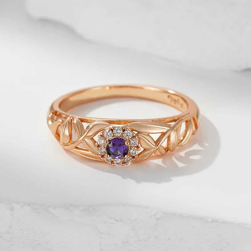 Lavish Purple Natural Zircon Ring in 585 Rose Gold - Unique Luxury Jewelry