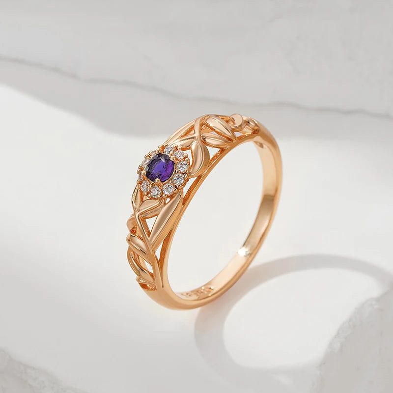 Lavish Purple Natural Zircon Ring in 585 Rose Gold - Unique Luxury Jewelry