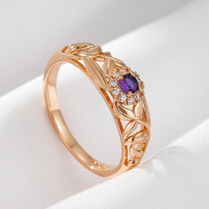 Lavish Purple Natural Zircon Ring in 585 Rose Gold - Unique Luxury Jewelry