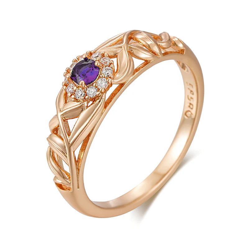 Lavish Purple Natural Zircon Ring in 585 Rose Gold - Unique Luxury Jewelry