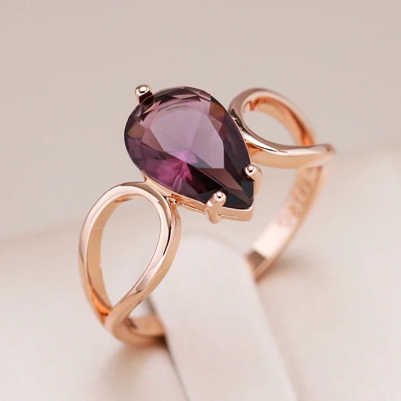 Lavish Purple Natural Zircon Water Drop Ring in 585 Rose Gold - Unique Cocktail Jewelry