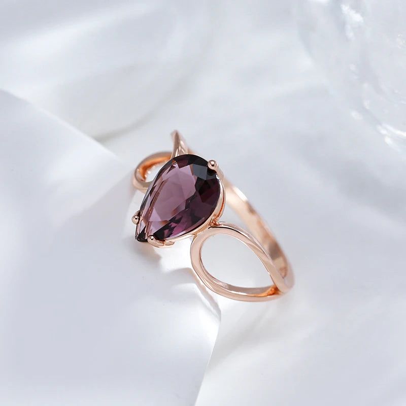 Lavish Purple Natural Zircon Water Drop Ring in 585 Rose Gold - Unique Cocktail Jewelry