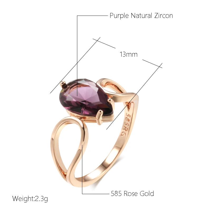 Lavish Purple Natural Zircon Water Drop Ring in 585 Rose Gold - Unique Cocktail Jewelry