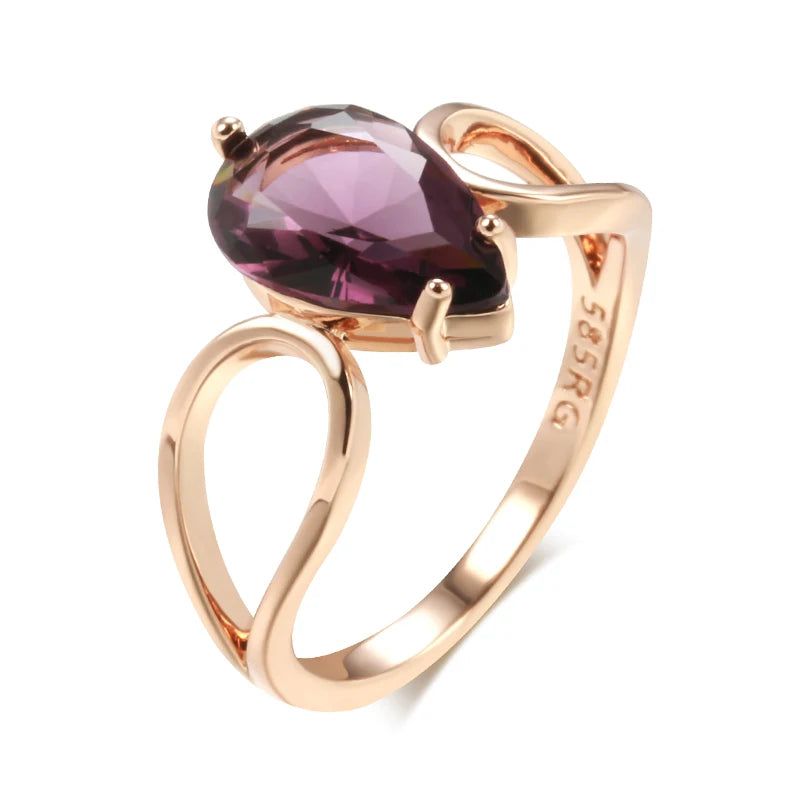 Lavish Purple Natural Zircon Water Drop Ring in 585 Rose Gold - Unique Cocktail Jewelry