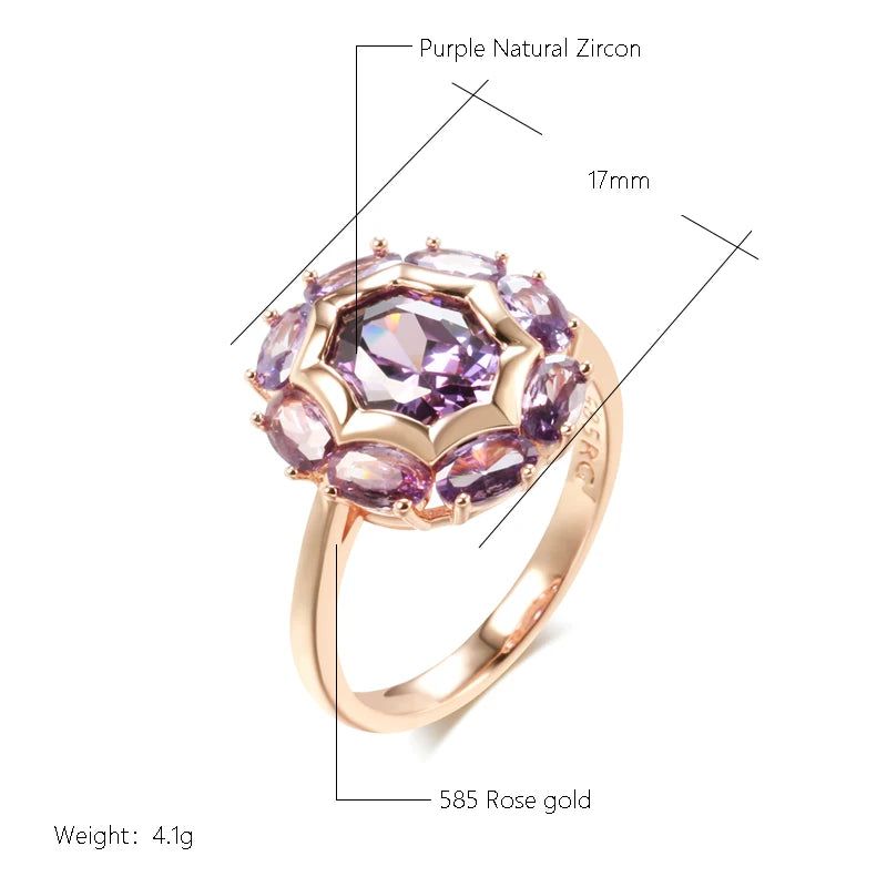 Lavish Violet Oval Natural Zircon Ring in 585 Rose Gold - Elegant Cocktail Jewelry