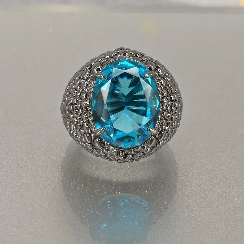 Lizard-Inspired Blue Zircon Cocktail Ring with Dazzling CZ Accents