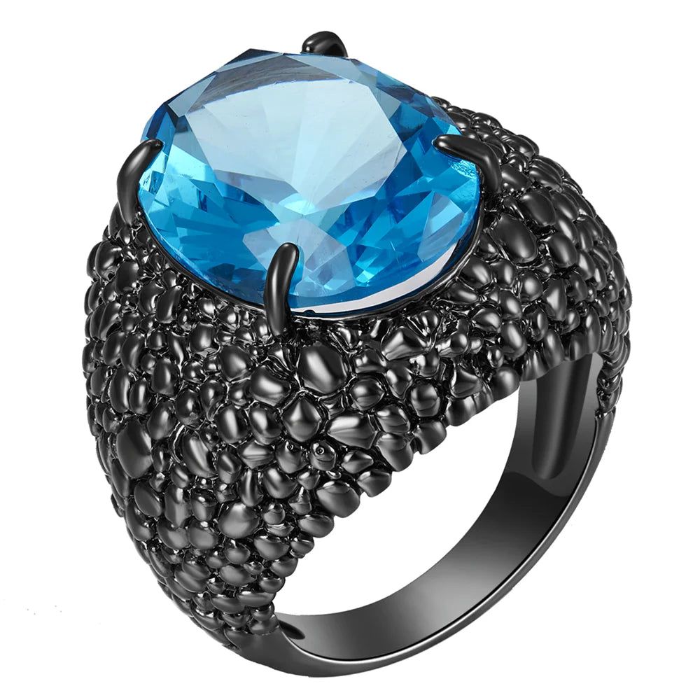 Lizard-Inspired Blue Zircon Cocktail Ring with Dazzling CZ Accents