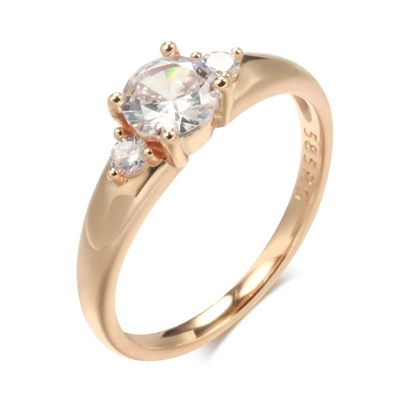 Luxurious 585 Rose Gold Cocktail Ring with Natural Zircon Crystals