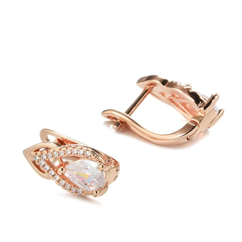 Luxurious 585 Rose Gold Drop Earrings with Natural Zircon for Elegant Fashion