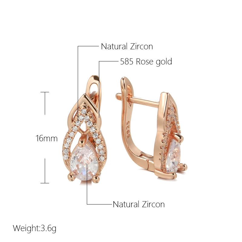 Luxurious 585 Rose Gold Drop Earrings with Natural Zircon for Elegant Fashion