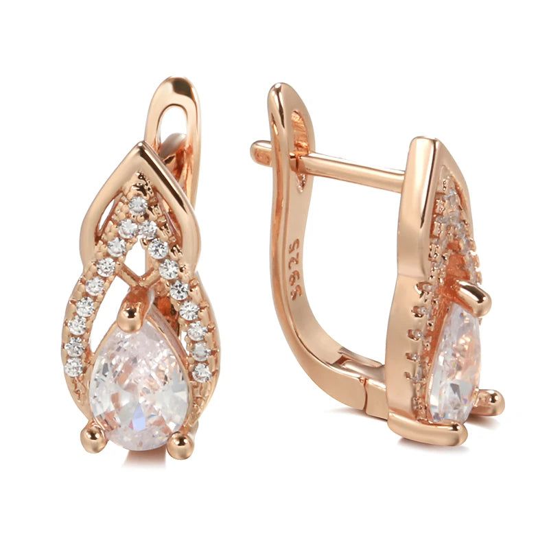 Luxurious 585 Rose Gold Drop Earrings with Natural Zircon for Elegant Fashion