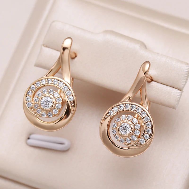 Luxurious 585 Rose Gold Trendy Zircon Stud Earrings - Elegant Geometric Design