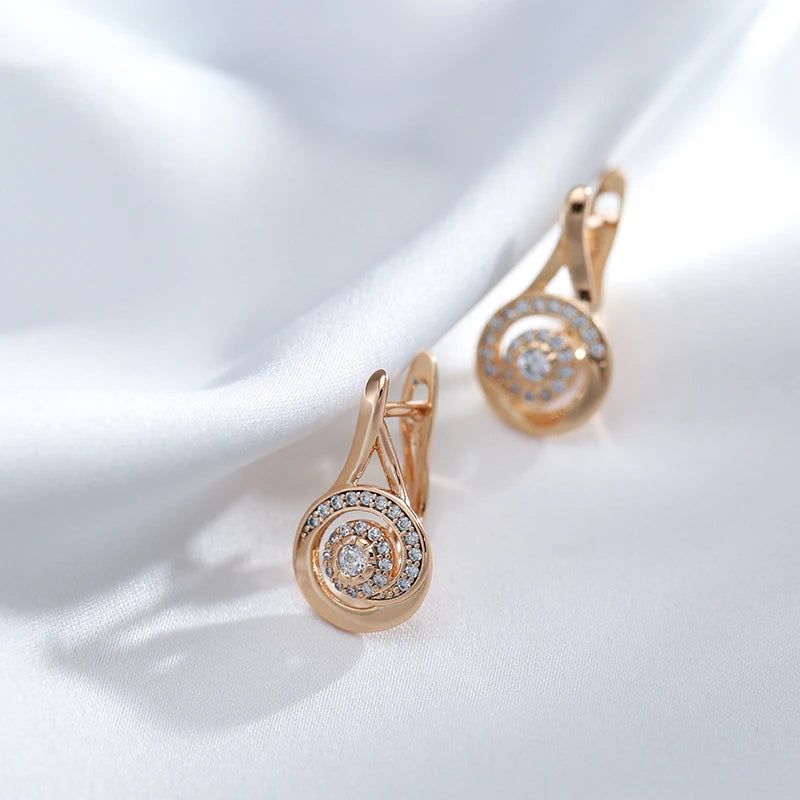 Luxurious 585 Rose Gold Trendy Zircon Stud Earrings - Elegant Geometric Design