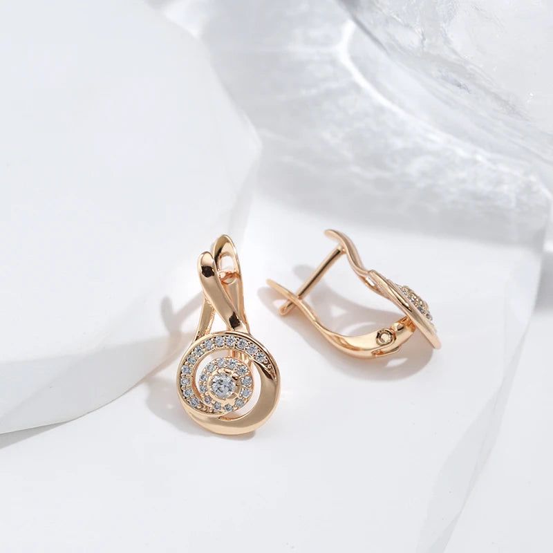 Luxurious 585 Rose Gold Trendy Zircon Stud Earrings - Elegant Geometric Design