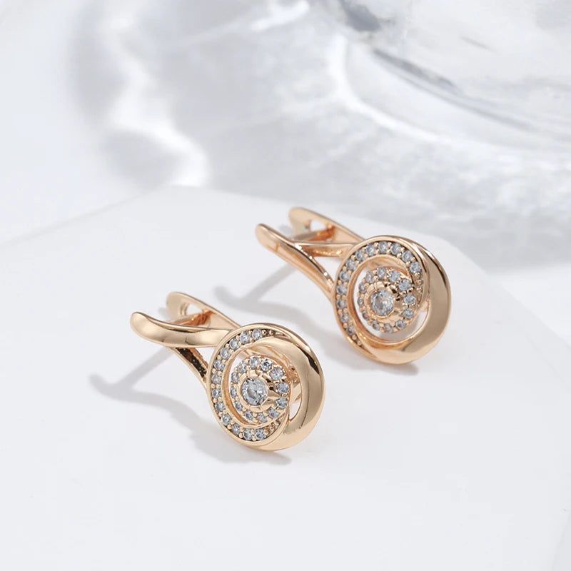 Luxurious 585 Rose Gold Trendy Zircon Stud Earrings - Elegant Geometric Design