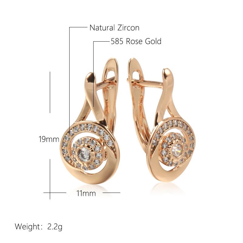 Luxurious 585 Rose Gold Trendy Zircon Stud Earrings - Elegant Geometric Design