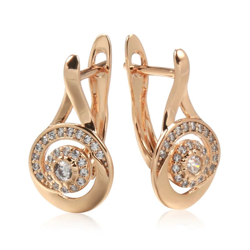 Luxurious 585 Rose Gold Trendy Zircon Stud Earrings - Elegant Geometric Design