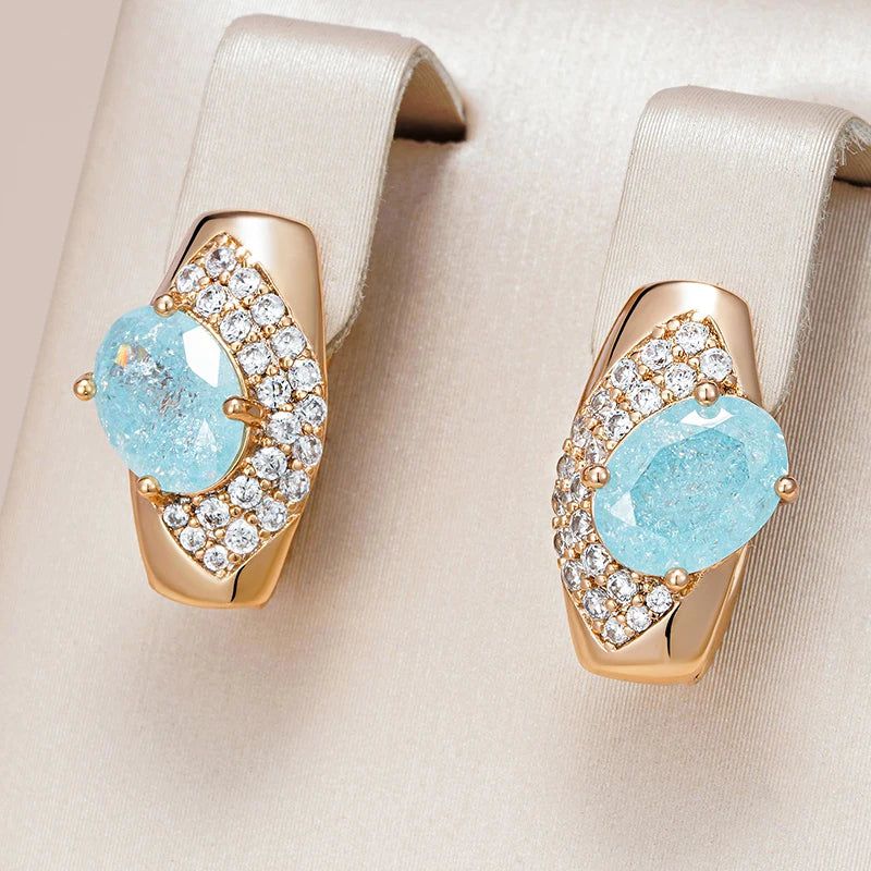 Luxurious Blue Snowflake Zircon Drop Earrings in 585 Rose Gold - Elegant Crystal Jewelry